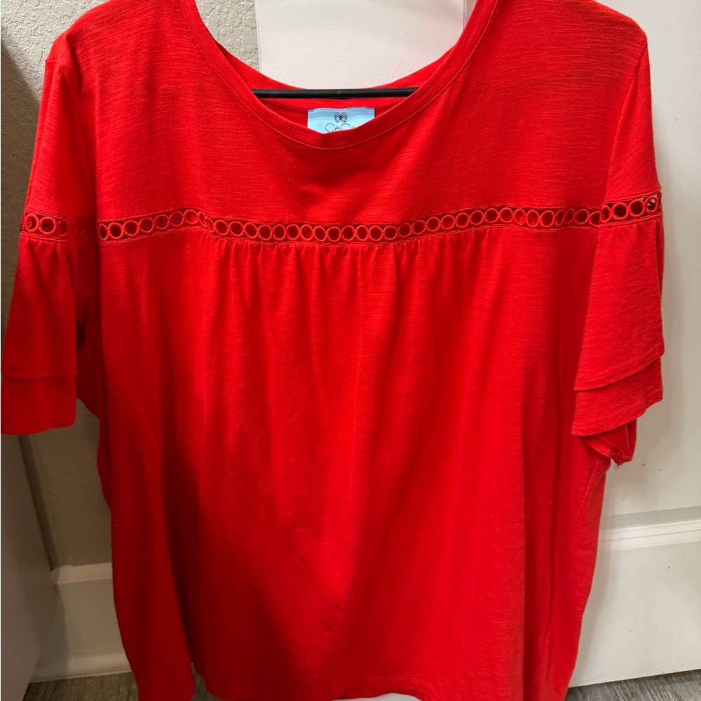 CeCe Red Short-Sleeve Women's Top 2XL